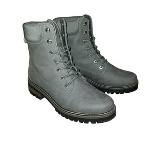 JustFab Cristen Lace up Combat Boots Olive Green / Gray Sz 10